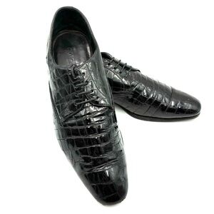Giorgio Armani Glossy Black Croc-Embossed Derbys, Dress Shoes, (Size 6) 9.5 US